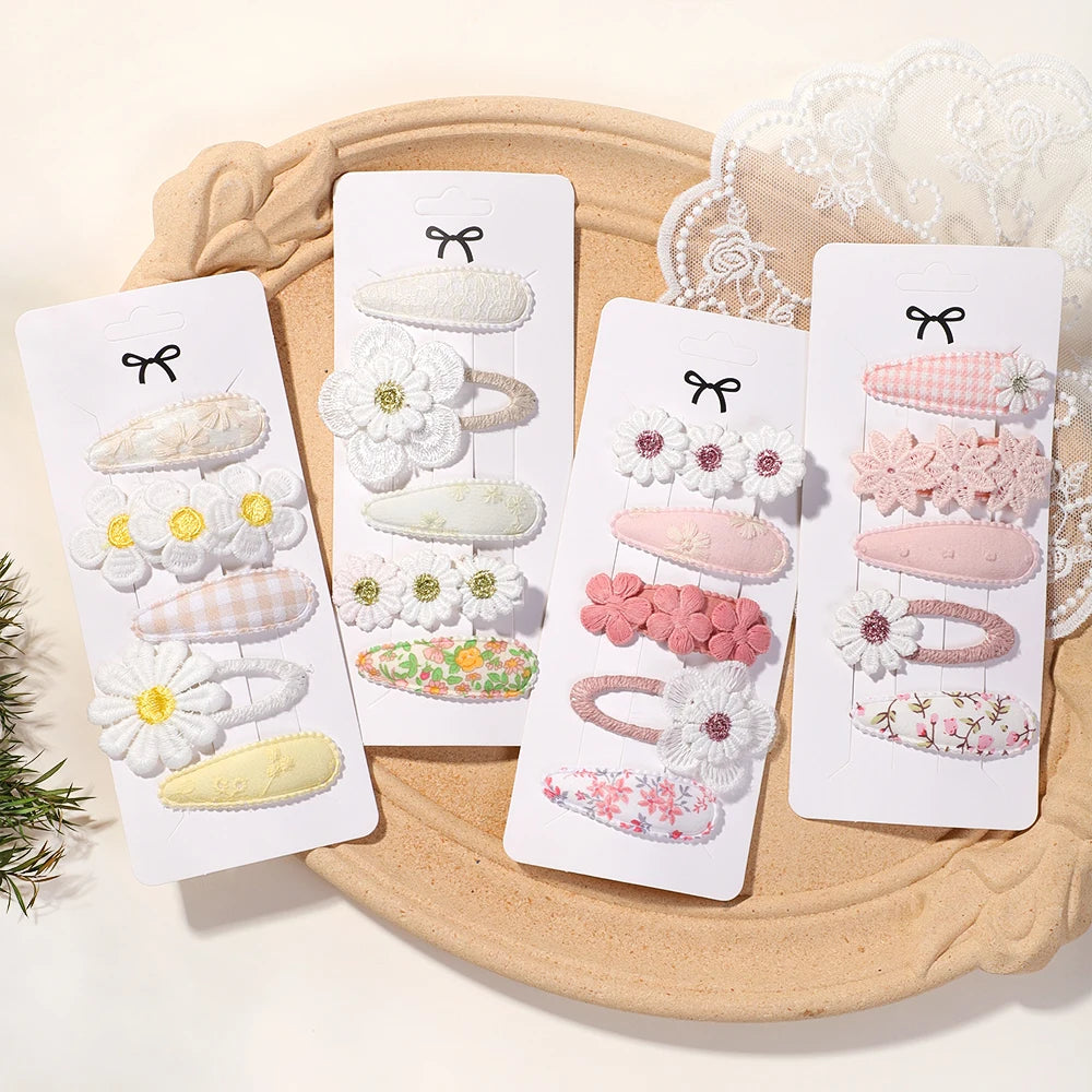 Kidslands® | Lot de 5 Barrettes – Pinces à Cheveux Enfant Motif Fleuri & Tendance