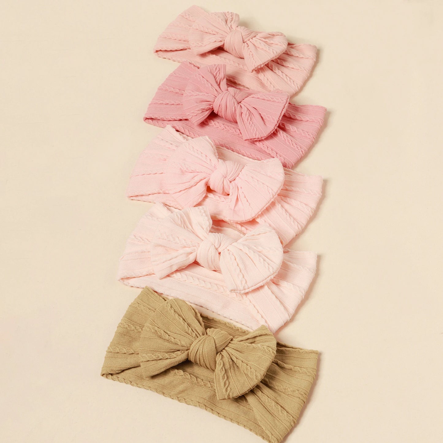 Kidslands® | Lot 5 Bandeaux Bébé Noeud Jacquard – Large Élastique Doux