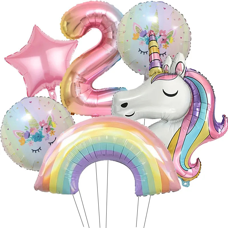 Kidslands® – Lot de 6 Ballons Chiffre Arc-en-Ciel Ballon Licorne – Anniversaire, Fête