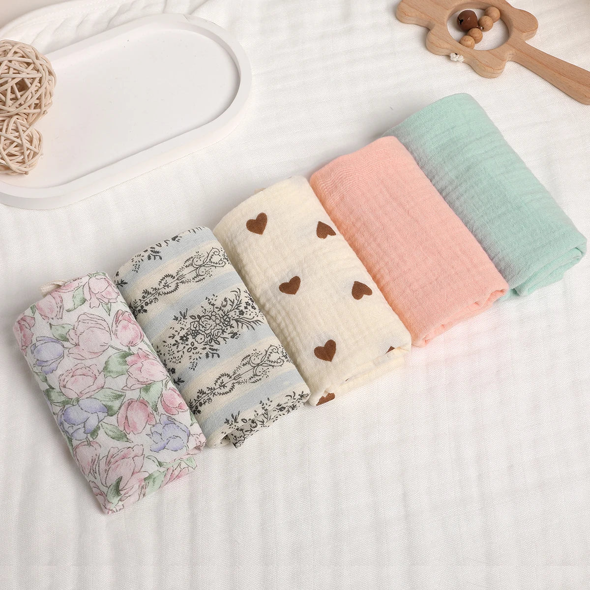 Kidslands® - Bébé - Lot de 5 carrés en Gaze de Coton | Douces, Absorbantes & Réutilisables