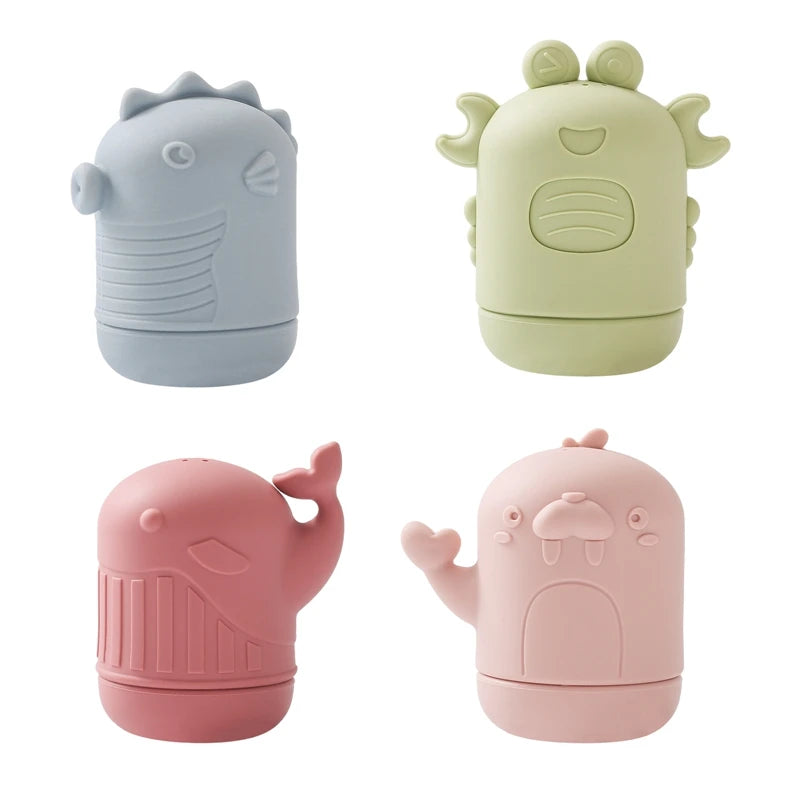 Kidslands® - Lot de 4 Jouets de Bain Bébé en Silicone Forme Animale - Ludique et Sûr pour Bébé et Enfant