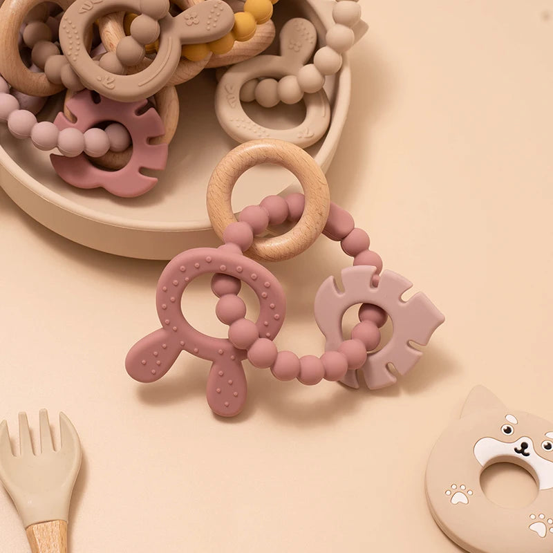 Kidslands® | Anneau de dentition sensoriel en bois & silicone - sans BPA