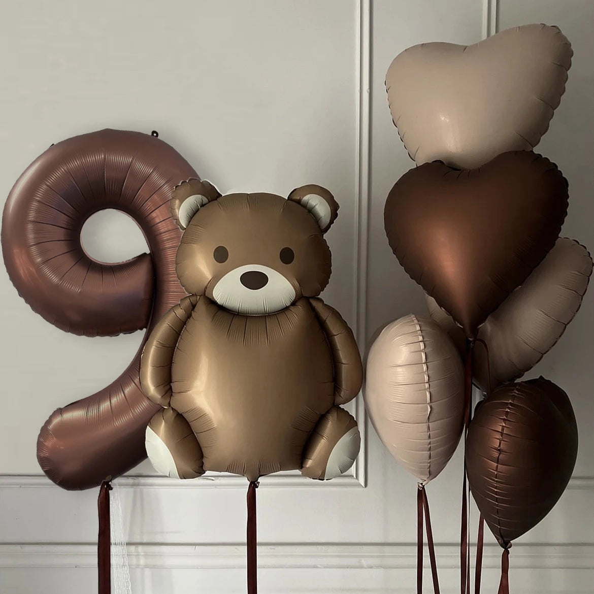 Kidslands® | Kit Ballons Anniversaire Ourson & Chiffres – Décoration anniversaire - marron