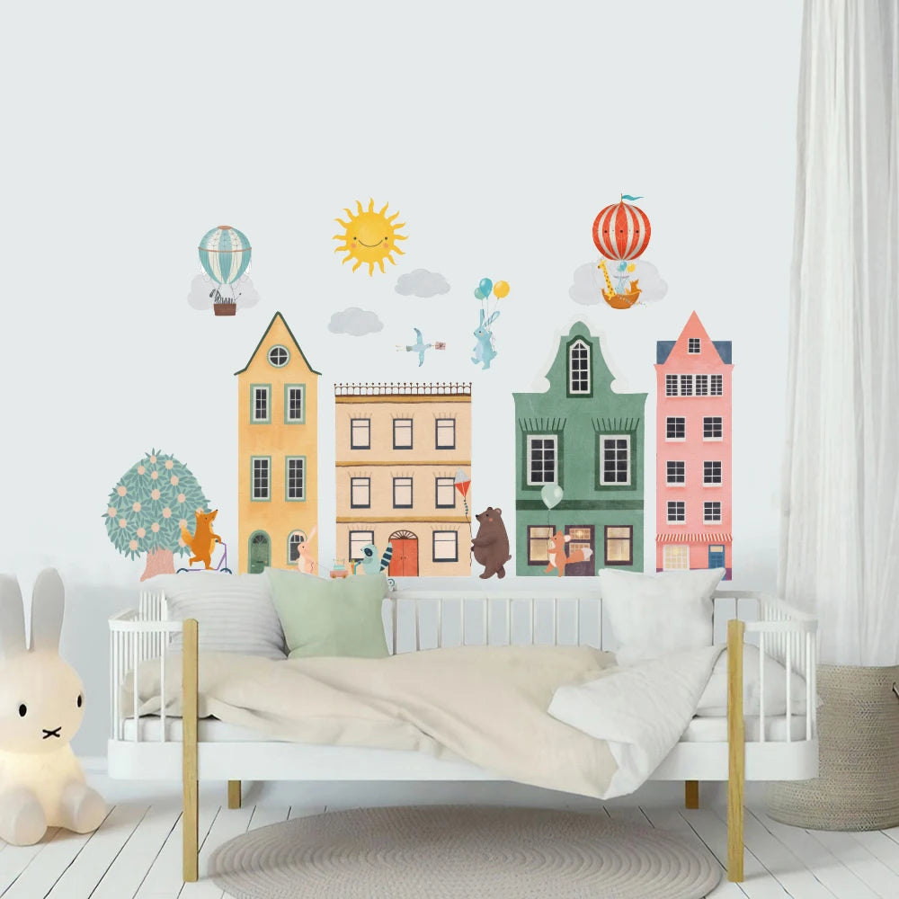Kidslands® – Stickers Muraux Maison, Montgolfière & Animaux | Décor Géant pour Chambre Bébé et Enfant