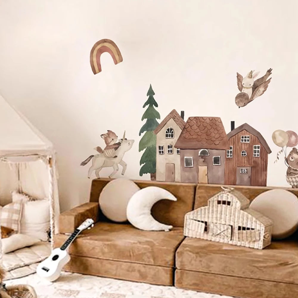 Kidslands® – Stickers Muraux Animaux & maisons | Décor Vinyle Autocollant pour Chambre Bébé & Enfant