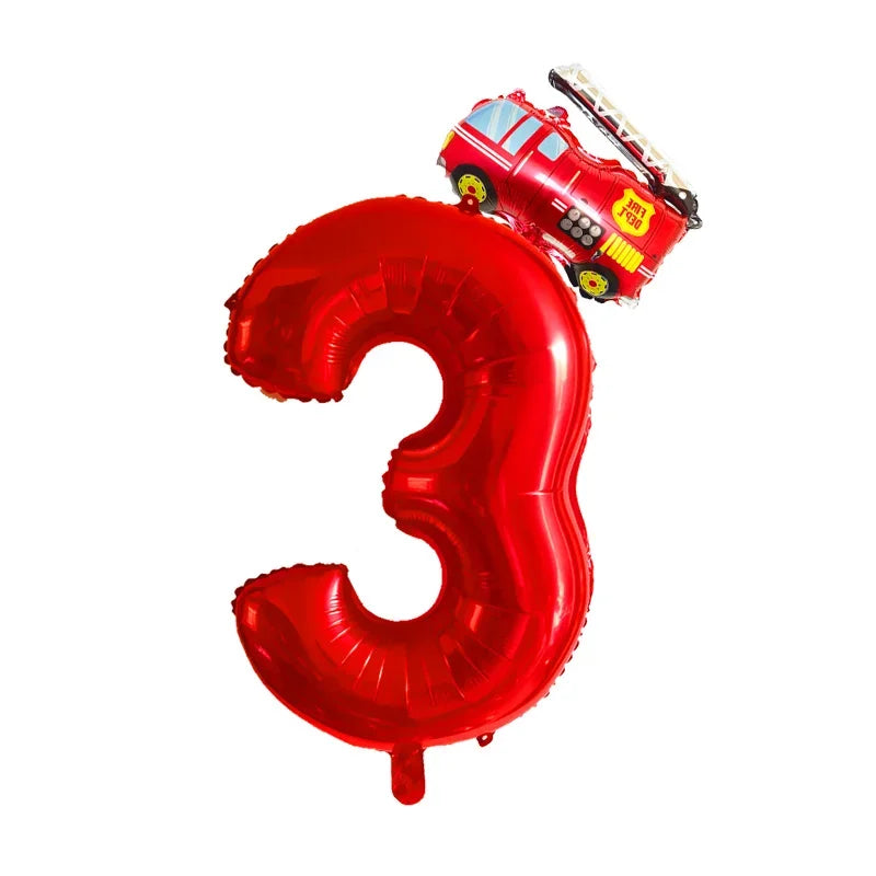 Kidslands® – Lot de 2 Ballons Chiffres + Camion de Pompier Pour Anniversaire Enfant, Fête Thème Pompiers