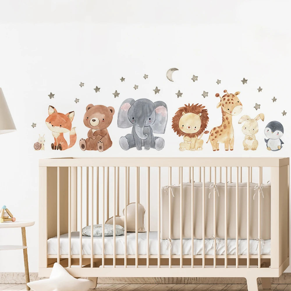 Kidslands® | Stickers Muraux Animaux Aquarelle – Décoration ludique pour Chambre Bébé & Enfant