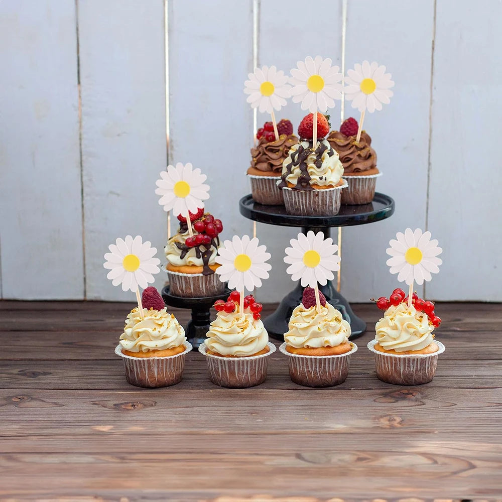 Kidslands® - 24 Décorations Cupcake Marguerite – Cake Toppers Fleurs pour Anniversaire, Baby Shower & Baptême