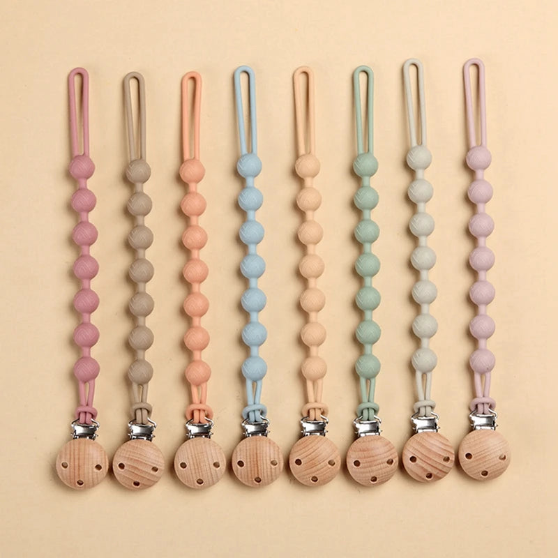 Kidslands® | Attache-tétine bois et perles de dentition – Clip sucette en bois de hêtre