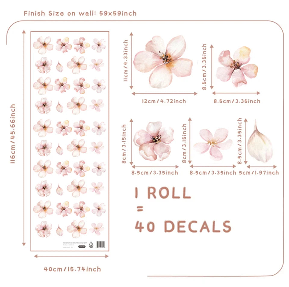 Kidslands® | Stickers Muraux Fleurs Sakura Roses – Déco Murale Style Bohème