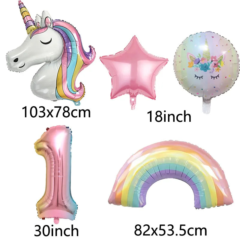 Kidslands® – Lot de 6 Ballons Chiffre Arc-en-Ciel Ballon Licorne – Anniversaire, Fête