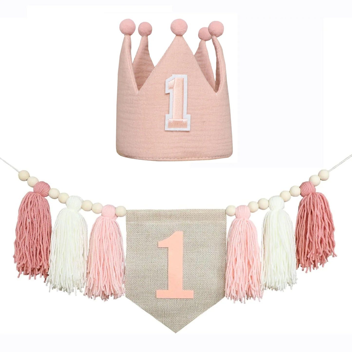 Kidslands® | Kit décoration - Guirlande “1st Birthday” + Couronne - Bohème – Déco Chaise Haute & Chambre Bébé