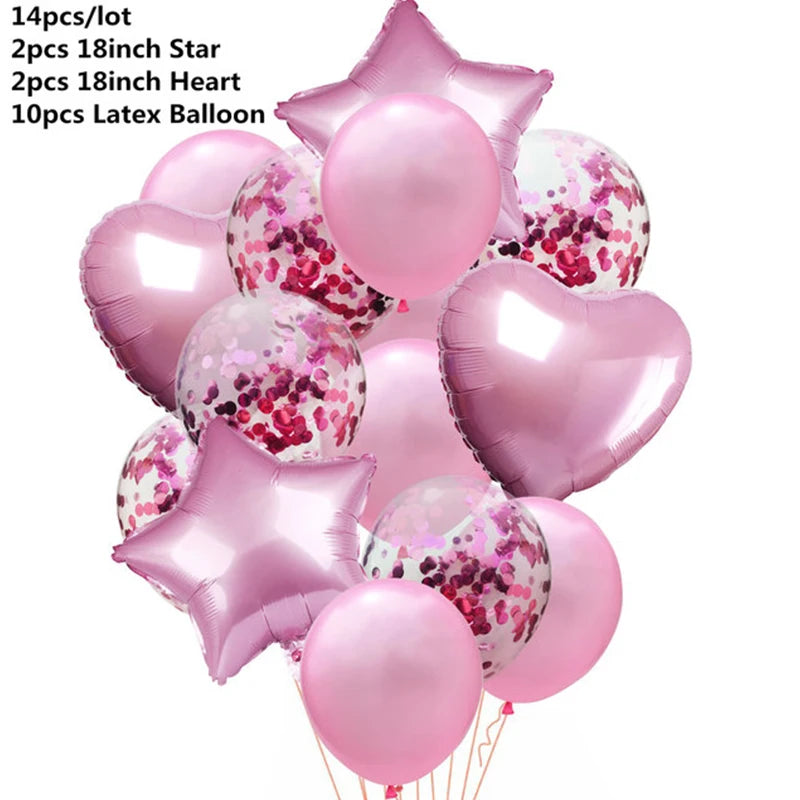 Kidslands® – Lot de 14 Ballons Confettis Rose / Bleu | Cœurs & Étoiles pour Baby Shower & Gender Reveal