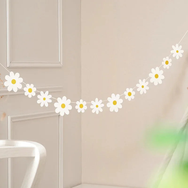 Kidslands® - Guirlande Fleurs Marguerites – Déco Anniversaire, Baby shower & Baptême
