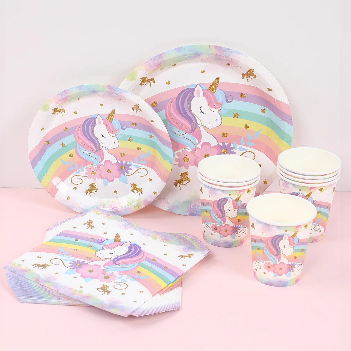 Kidslands® – Lot 40pcs Vaisselle Jetable Thème Licorne - Anniversaire, Fêtes à Thème Arc-en-ciel