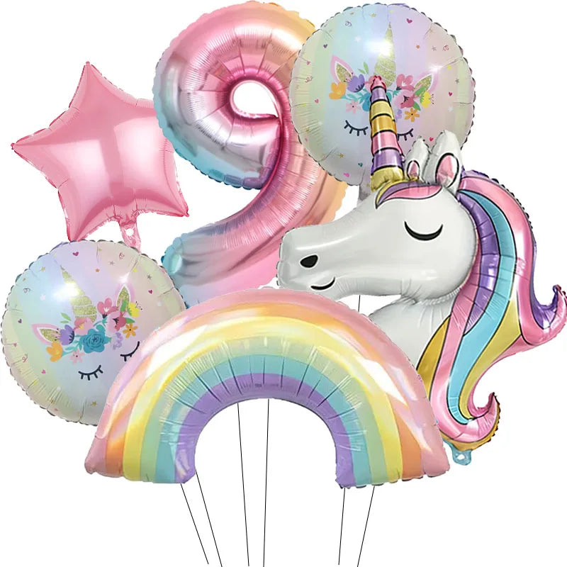Kidslands® – Lot de 6 Ballons Chiffre Arc-en-Ciel Ballon Licorne – Anniversaire, Fête