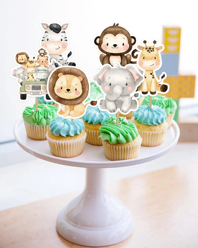 Kidslands® | Lot de 24 Cake Toppers Animaux Jungle – Décorations Gâteau Safari Enfant | Anniversaire Thème Wild One & Baby Shower