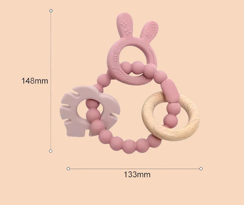 Kidslands® | Anneau de dentition sensoriel en bois & silicone - sans BPA