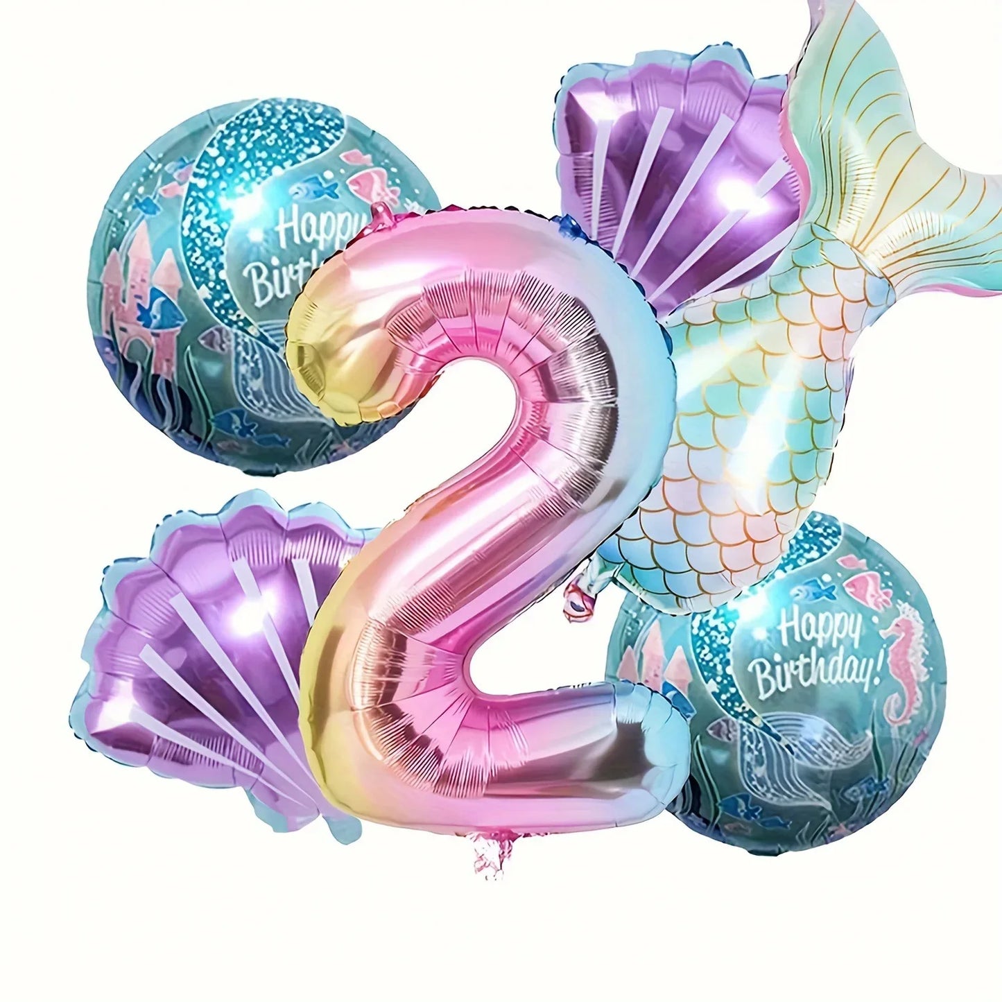 Kidslands® | Set de 6 Ballons en Aluminium - Ballons Sirène Queue de Poisson + Coquillages +Chiffres
