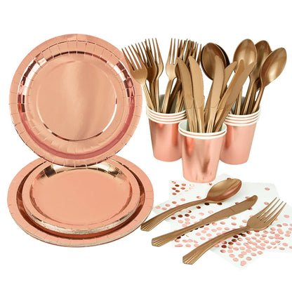 Kidslands® - Set Vaisselle Jetable Rose Gold | Anniversaire Enfant - Baby shower & Gender Reveal