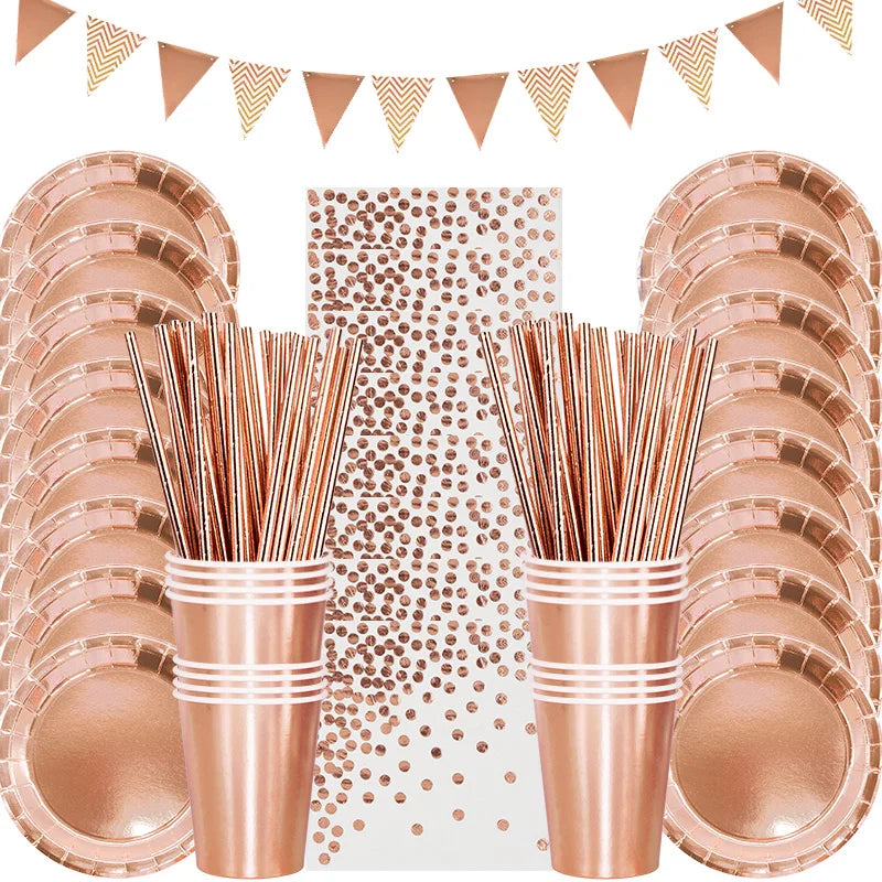 Kidslands® - Set Vaisselle Jetable Rose Gold | Anniversaire Enfant - Baby shower & Gender Reveal