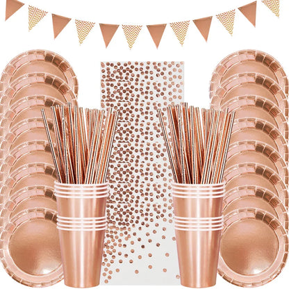 Kidslands® - Set Vaisselle Jetable Rose Gold | Anniversaire Enfant - Baby shower & Gender Reveal