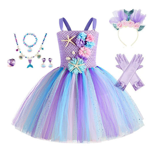 Kidslands® | Déguisement Thème Océan - Robe Tutu Sirène Fille + Accessoires – 1 à 12 Ans