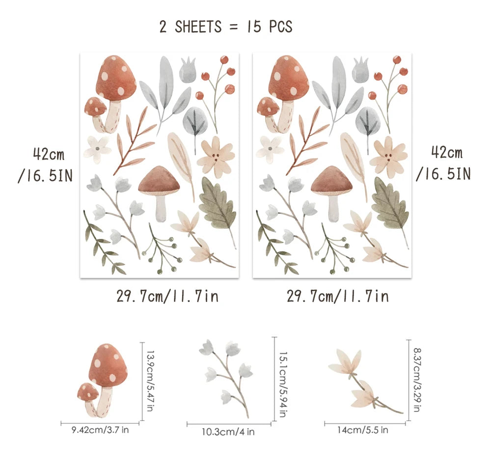 Kidslands® | Stickers Muraux Bohème Champignons & Feuilles – Déco Nature DIY Chambre Enfant
