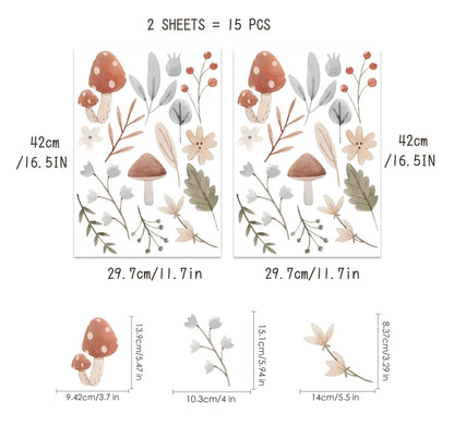 Kidslands® | Stickers Muraux Bohème Champignons & Feuilles – Déco Nature DIY Chambre Enfant