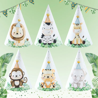 Kidslands® | Lot de 6 Chapeaux de Fête Animaux de la Jungle – Décoration Safari Anniversaire Enfant