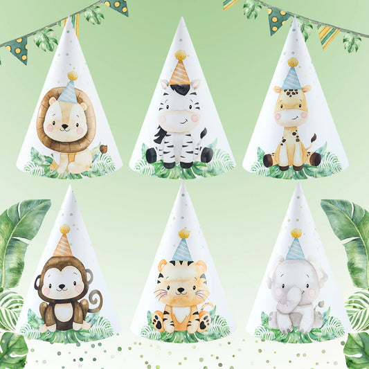 Kidslands® | Lot de 6 Chapeaux de Fête Animaux de la Jungle – Décoration Safari Anniversaire Enfant