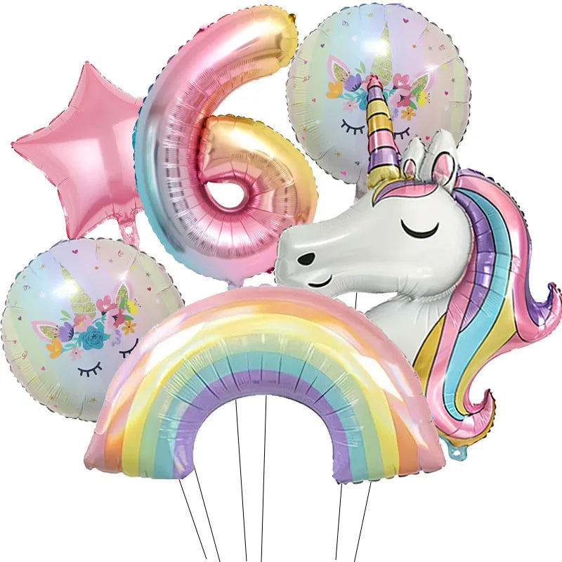 Kidslands® – Lot de 6 Ballons Chiffre Arc-en-Ciel Ballon Licorne – Anniversaire, Fête