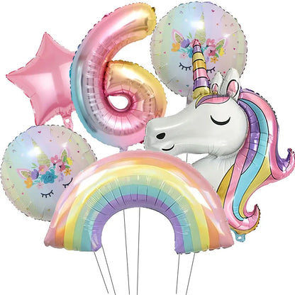 Kidslands® – Lot de 6 Ballons Chiffre Arc-en-Ciel Ballon Licorne – Anniversaire, Fête