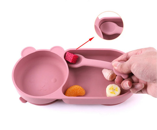 Kidslands® | Bol Bébé en Silicone avec Double Ventouse – Design Ours - Sans BPA