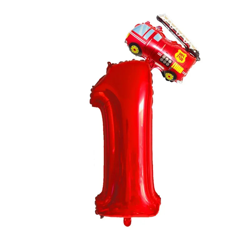 Kidslands® – Lot de 2 Ballons Chiffres + Camion de Pompier Pour Anniversaire Enfant, Fête Thème Pompiers