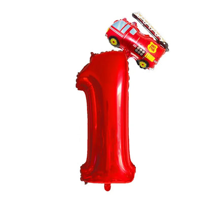Kidslands® – Lot de 2 Ballons Chiffres + Camion de Pompier Pour Anniversaire Enfant, Fête Thème Pompiers