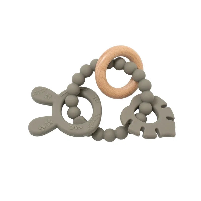 Kidslands® | Anneau de dentition sensoriel en bois & silicone - sans BPA