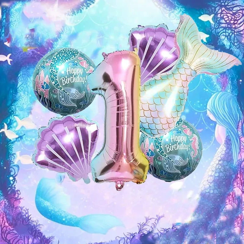 Kidslands® | Set de 6 Ballons en Aluminium - Ballons Sirène Queue de Poisson + Coquillages +Chiffres