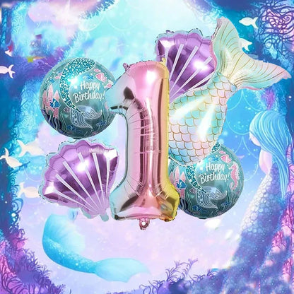 Kidslands® | Set de 6 Ballons en Aluminium - Ballons Sirène Queue de Poisson + Coquillages +Chiffres