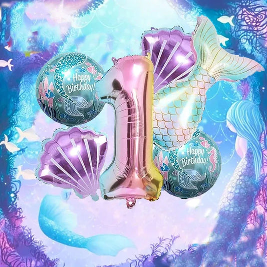 Kidslands® | Set de 6 Ballons en Aluminium - Ballons Sirène Queue de Poisson + Coquillages +Chiffres