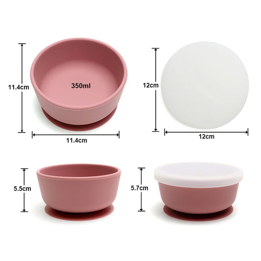Kidslands® | Bol alimentaire d’apprentissage bébé en silicone avec ventouse & couvercle – Sans BPA