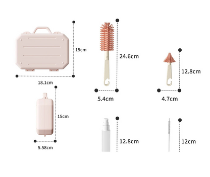 Kidslands® | Kit de Nettoyage Biberon avec Brosses en Silicone pour Voyage, Déplacement – Accessoires Bébé