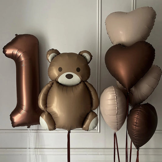 Kidslands® | Kit Ballons Anniversaire Ourson & Chiffres – Décoration anniversaire - marron