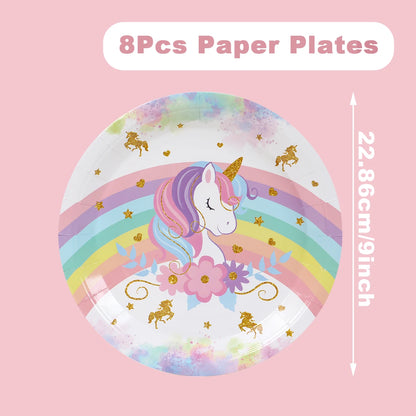 Kidslands® – Lot 40pcs Vaisselle Jetable Thème Licorne - Anniversaire, Fêtes à Thème Arc-en-ciel