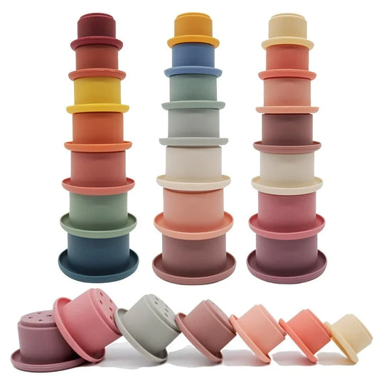 Kidslands® | Tour d’Empilement Montessori en Silicone – Sablier éducatif doux & sensoriel