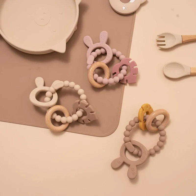 Kidslands® | Anneau de dentition sensoriel en bois & silicone - sans BPA