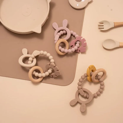 Kidslands® | Anneau de dentition sensoriel en bois & silicone - sans BPA