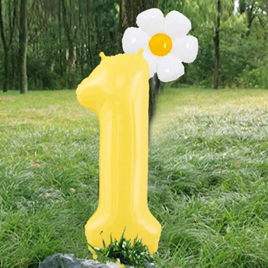 Kidslands® - Lot 2 Ballons Marguerite + Chiffre 100cm – Décoration Anniversaire Enfant, Baby Shower, Fête Florale