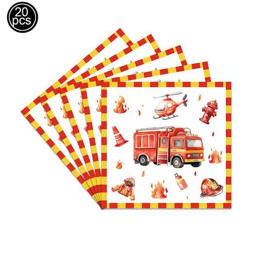 Kidslands® – Vaisselle Jetable Thème Camion de Pompier Assiettes, Gobelets, Couverts, Serviettes pour Fête d’Anniversaire Enfant
