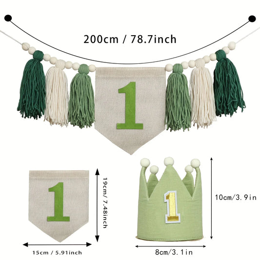 Kidslands® | Kit décoration - Guirlande “1st Birthday” + Couronne - Bohème – Déco Chaise Haute & Chambre Bébé